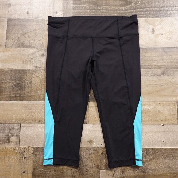 Athleta Colorblock Capri Leggings Women’s Large Black Blue 17.5” Inseam - Picture 1 of 12
